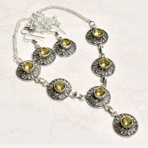 New simulated citrine sterling silver necklace & earrings set